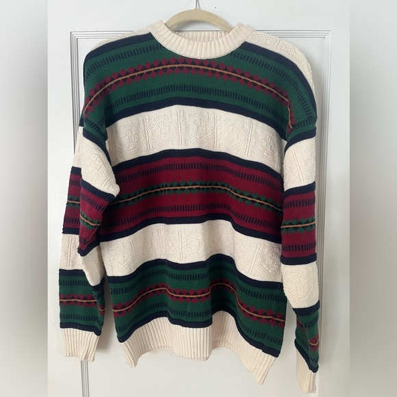 VTG VAN HEUSEN Striped Multicolor crewneck 3D KNIT Sweater MENS small unisex 90s - Picture 1 of 7